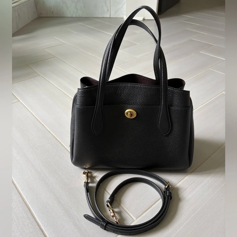 COACH Lora Carryall 30 Pebbled Black Leather Bag with Turlock, like new - Picture 2 of 11